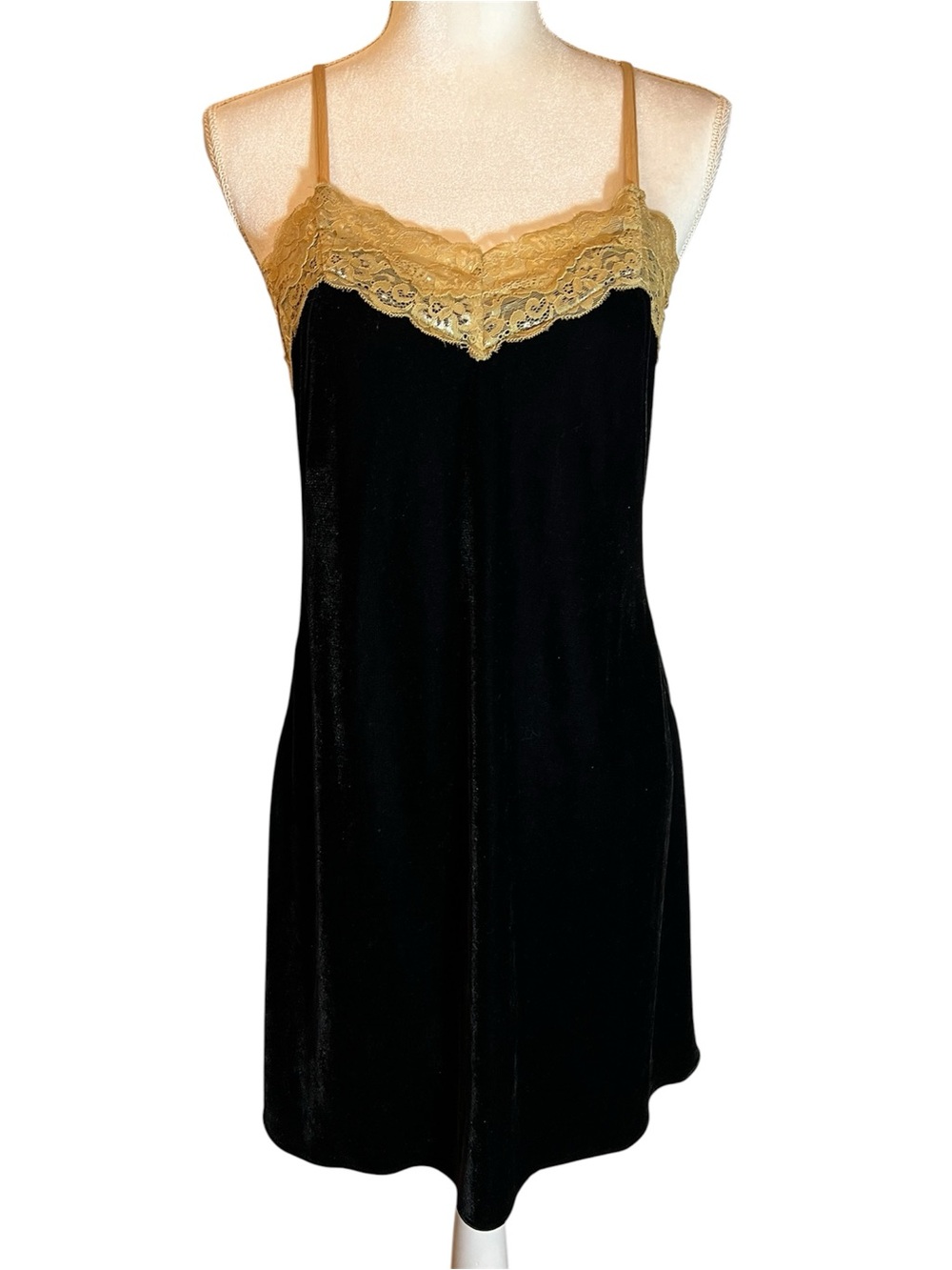 Aratta Silent Journey Black Slip Chemise with Gold Lace Trim - Women's Intimates